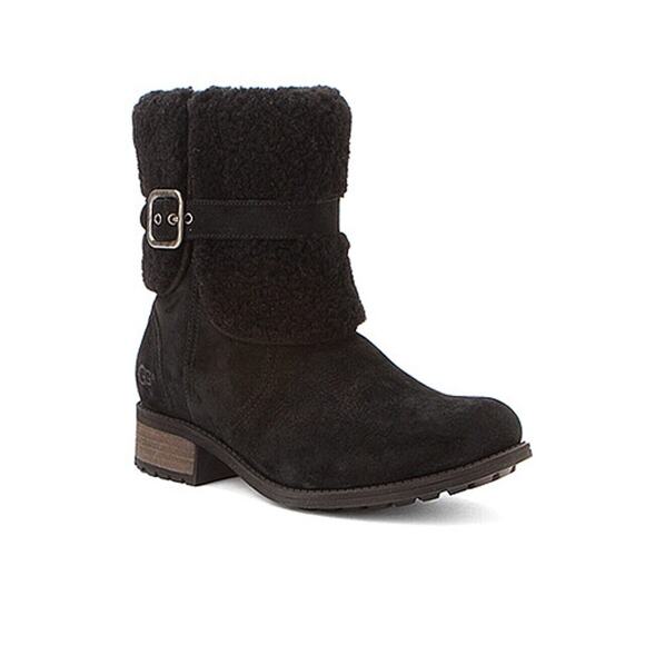 UGG Blayre II Shearling Cuff Bootie Black Suede 1008220 Size Women's 7.5 - Picture 1 of 5